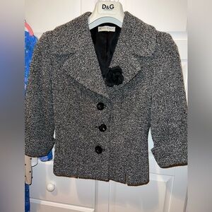 🦊😍New condition Bebe Wool Charcoal Tweed CropJacket w 3 quarter sleeves W Gift